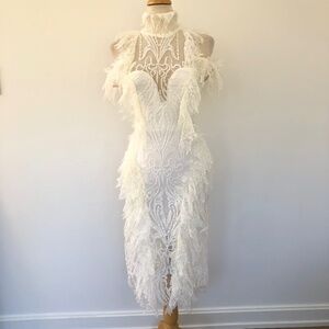 White embroidered lace midi dress